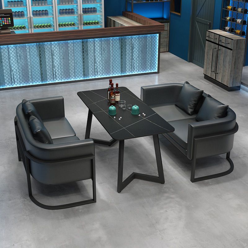 Industrial Style Sintered Stone Dinner Room Kitchen Table Black Table with Metal Base Clearhalo ' dining_table' 'Dining Tables & Seating' 'Dining Tables' 'furn' 'furn_dining_table' 'Furniture' 'furniture_dining_table' 'Kitchen & Dining Furniture' 'kitchen&dining_furn' 'kitchen' 'kitchen_dining_table' 1200x1200_221fc551-0290-4df1-b964-830346f606a5