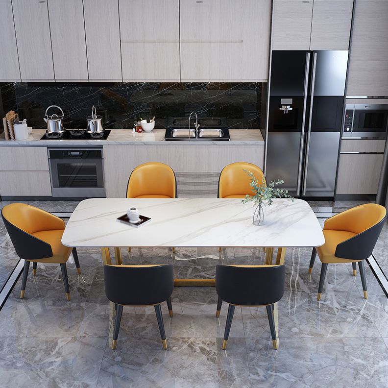 Luxury Sintered Stone Top Table Rectangle Table with Gold Trestle Base Clearhalo 'Dining Tables & Seating' 'Dining Tables' 'dining_table' 'furn' 'furn_dining_table' 'Furniture' 'furniture_dining_table' 'Kitchen & Dining Furniture' 'kitchen' 'kitchen_dining_table' 1200x1200_2224aba4-d587-41f5-80c2-857a65ceaee7