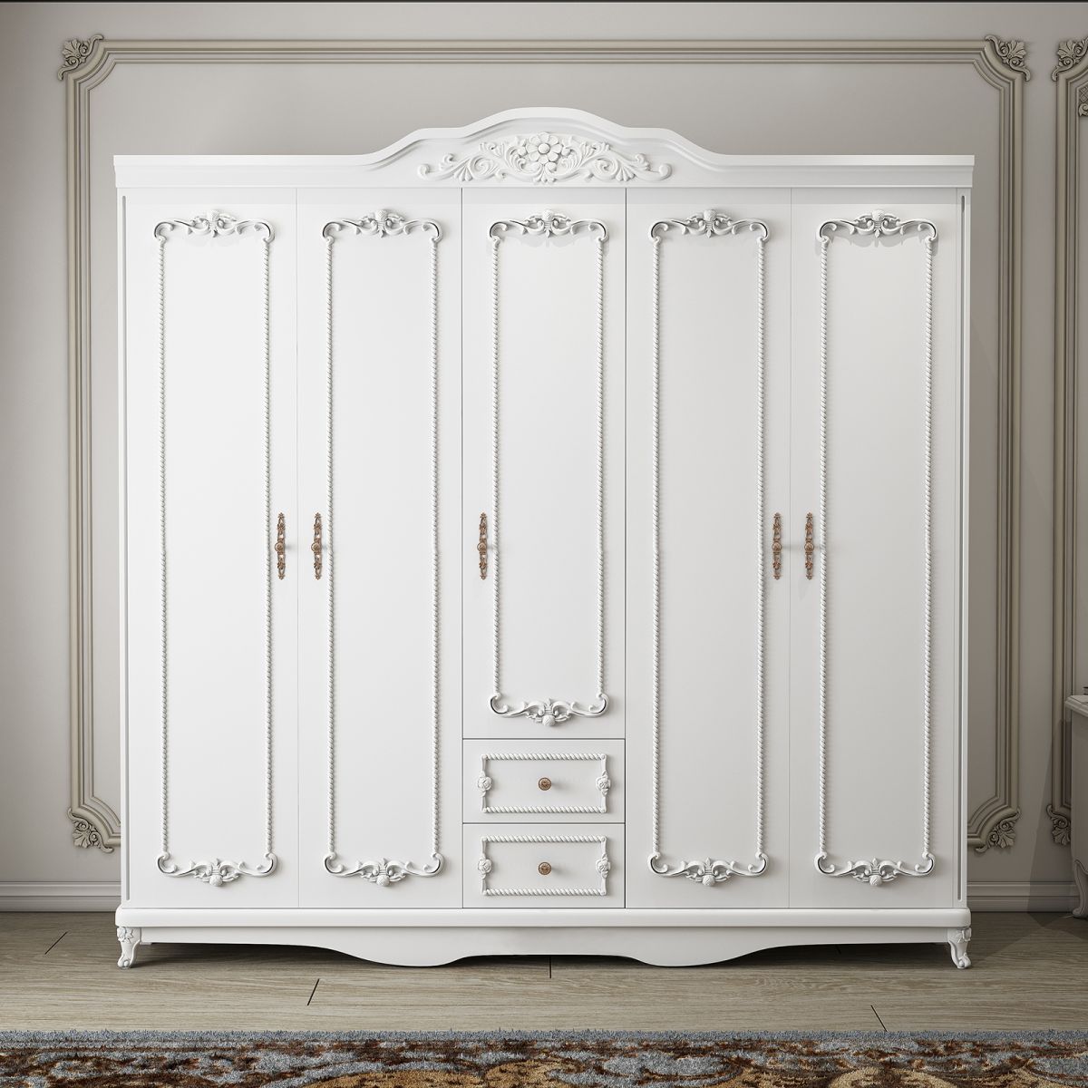 French Country White Wardrobe for Bedroom Manufactured Wood Cabinet with Drawers Clearhalo 'Armoires & Wardrobes' 'armoires_wardrobes' 'Bedroom Furniture' 'furn' 'furn_armoires_wardrobes' 'Furniture' 1200x1200_222595c8-c1db-493f-b2ba-3b573b4962e5