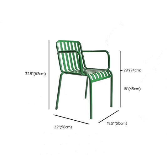 Dining Room Industrial Chair Metal Slat Back Dining Chair in Green