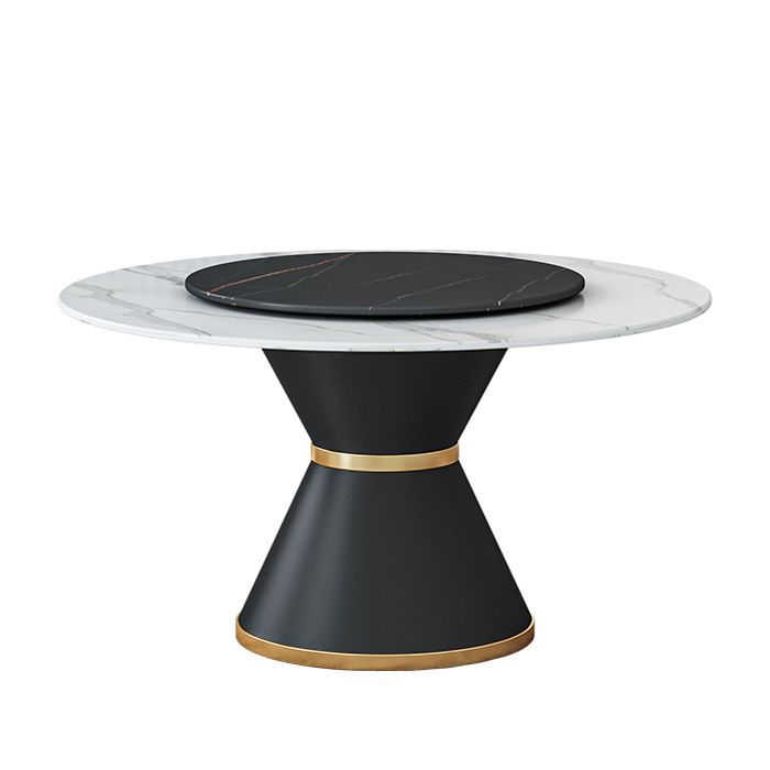 Round Stone Dining Table Black Base Traditional Luxury Dinette Table in White Clearhalo 'Dining Tables & Seating' 'Dining Tables' 'dining_table' 'furn' 'furn_dining_table' 'Furniture' 'furniture_dining_table' 'Kitchen & Dining Furniture' 1200x1200_22299146-c083-4f41-a454-ac10c5263ce4