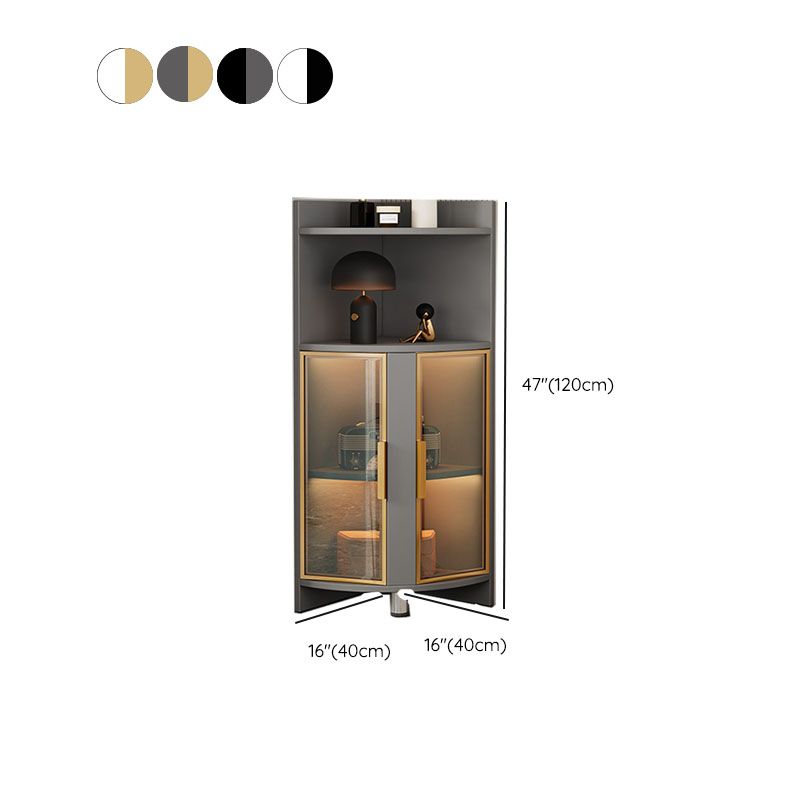 Wood Glass Paned Corner Modern Bar Pulls Accent Cabinet with Doors