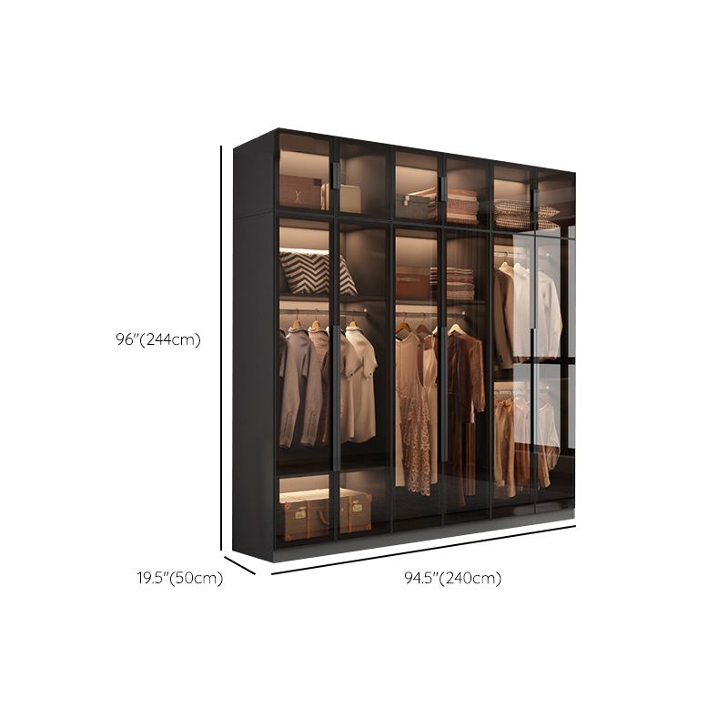 Freestanding Grey Wood Frame Wardrobe Modern Multifunctional Wardrobe with Glass Doors Clearhalo 'Armoires & Wardrobes' 'armoires_wardrobes' 'Bedroom Furniture' 'furn' 'furn_armoires_wardrobes' 'Furniture' 1200x1200_222bb983-328a-4e2d-8275-acf3eb7b9264
