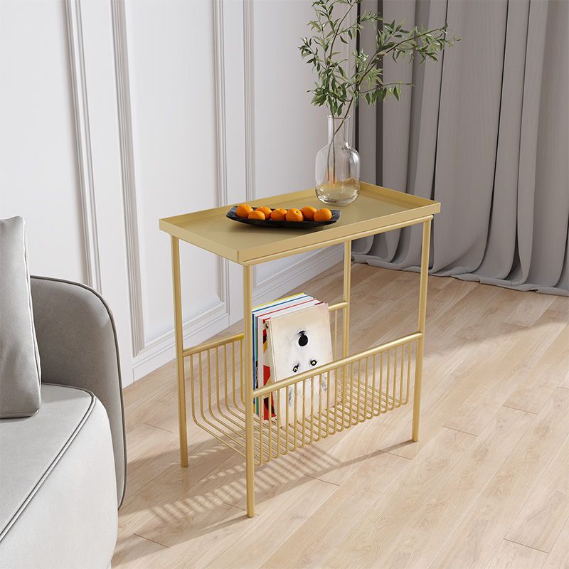 Contemporary Rectangular Side Table Metal 4 Legs End Table with Shelf