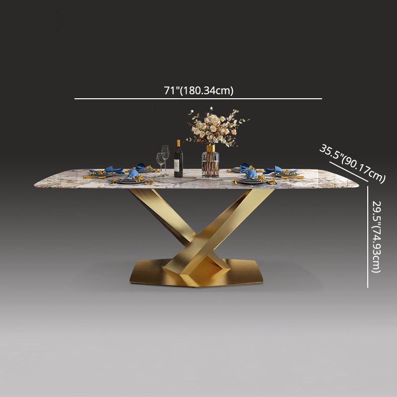 Minimalist Style Sintered Stone Dining Room Set with White Table and Gold Trestle Base for Home Use Clearhalo 'Dining Room Sets' 'Dining Tables & Seating' 'dining_room_set' 'furn' 'furn_dining_room_set' 'Furniture' 'furniture_dining_room_set' 'Kitchen & Dining Furniture' 'kitchen&dining_furn' 'kitchen' 1200x1200_222e18ea-5f6e-46f0-8ff2-d4950d942fb1