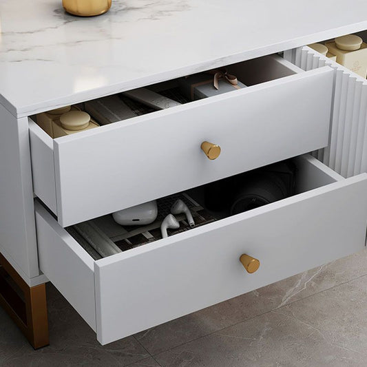 TV in legno in stile glam con console TV in stoccaggio chiuso con cassetti e porte