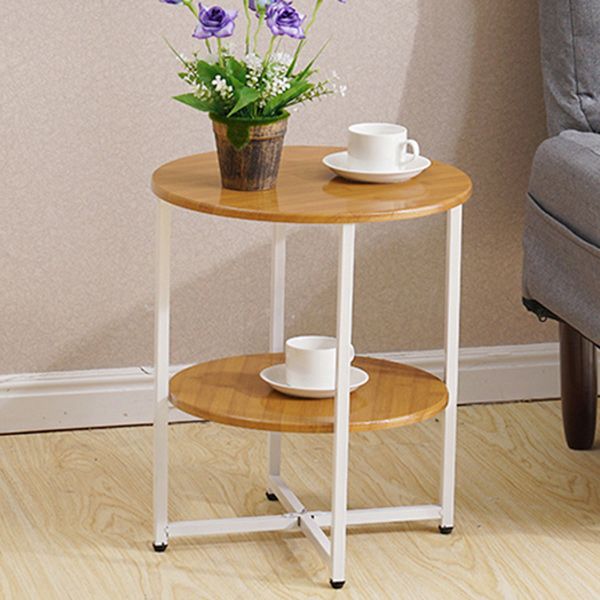 Contemporary Cross Legs End Table Round Double Tier End Table