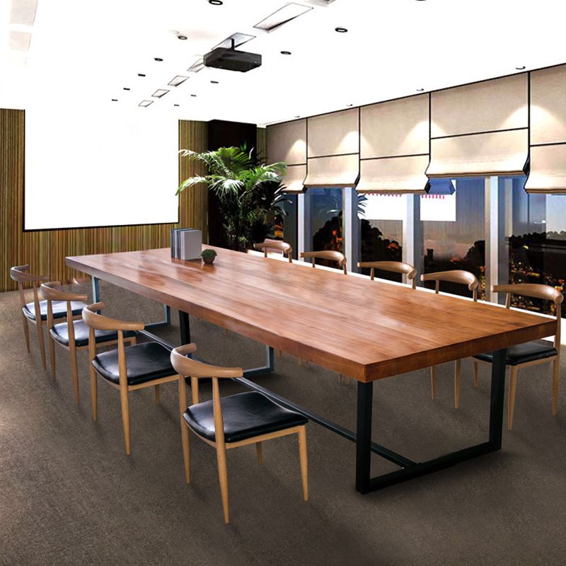 Brown Pine Wood Top Rectangular Desk Industrial Office Desk with Trestle Clearhalo 'furn' 'furn_office_desk' 'Furniture' 'Office Desks' 'Office Furniture' 'office_desk' 1200x1200_2234b750-297c-4f82-b192-e8c8f336d57d