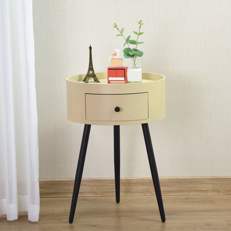 Contemporary Round Night Table with Drawer Metal Tripod Nightstand Clearhalo 'Bedroom Furniture' 'furn' 'furn_night_stand' 'Furniture' 'night_stand' 'Nightstands' 1200x1200_2234e43d-3cd7-41d4-8ee5-0e3f2e6647dc