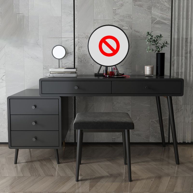 Wood and Metal Vanity Table with Stool Accent 5 Drawers Makeup Desk Clearhalo 'Bedroom Furniture' 'furn' 'furn_makeup_vanities' 'Furniture' 'Makeup Vanities' 'makeup_vanities' 1200x1200_2235b4ea-da7e-4349-abbe-347edbd96643
