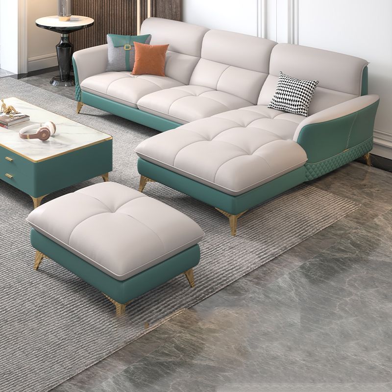 34.64 " H Genuine Leather Flared Arm Sofa & Chaise for Living Room Clearhalo 'furn' 'furn_sectionals' 'Furniture' 'Living Room Furniture' 'Sectionals' 1200x1200_22361eae-e506-4fa8-9840-2a2d8037daf4