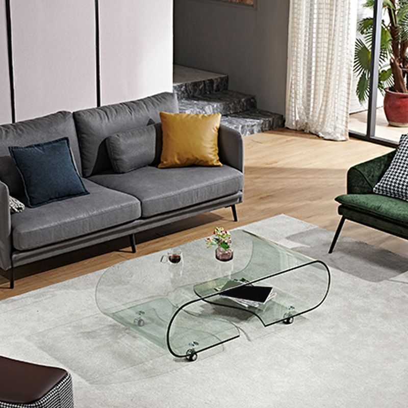 Modern Style Glass Top Coffee Cocktail Table with Storage Shelf Clearhalo 'Coffee & Accent Tables' 'Coffee Tables' 'coffee_tables' 'furn' 'furn_coffee_tables' 'Furniture' 'Living Room Furniture' 1200x1200_223732d3-6a58-46f2-925a-19b2aae3d779