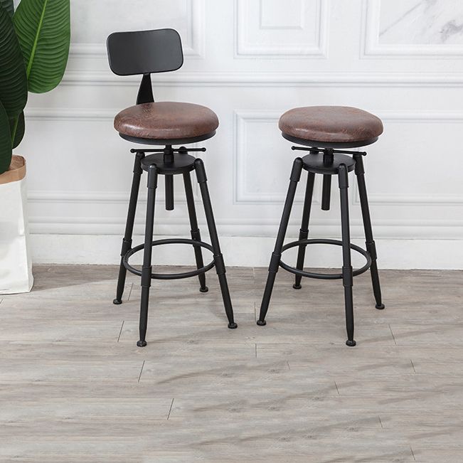 Tabouret industriel en métal, siège rond en bois, tabouret de comptoir réglable, finition mate