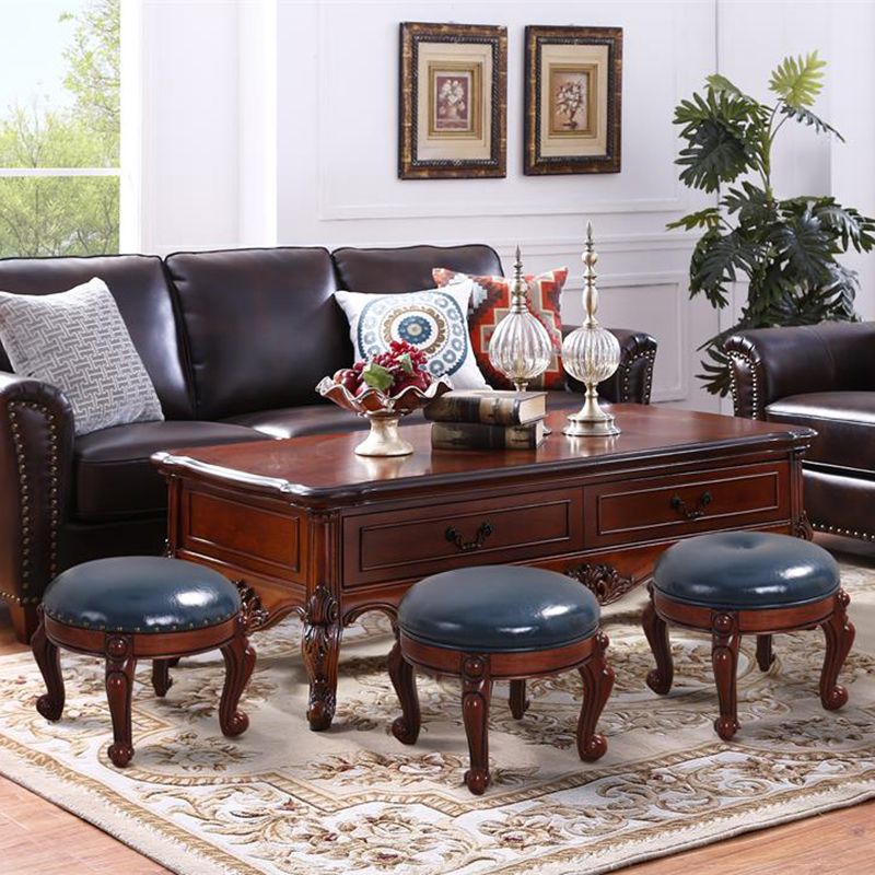 Mid-Century Modern Ottoman Genuine Leather Upholstered Nailhead Trim Round Ottoman Clearhalo 'furn' 'furn_ottomans_poufs' 'Furniture' 'Living Room Furniture' 'Ottomans & Poufs' 'ottomans_poufs' 1200x1200_223d8e26-e7e4-48fa-8890-59594f7513f3