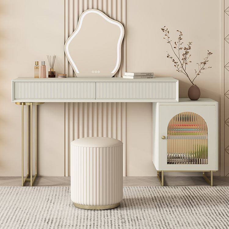 Contemporary Beige Solid Wood Makeup Vanity Desk with Metal Base