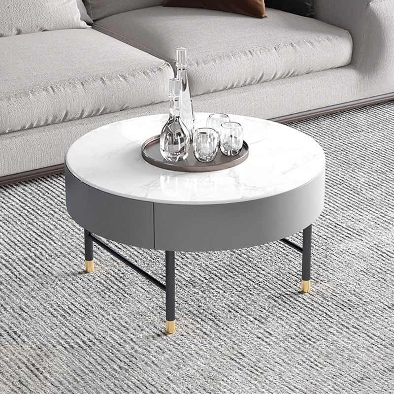 Glam Cocktail Table Round Stone 4 Legs Gold Coffee Cocktail Table