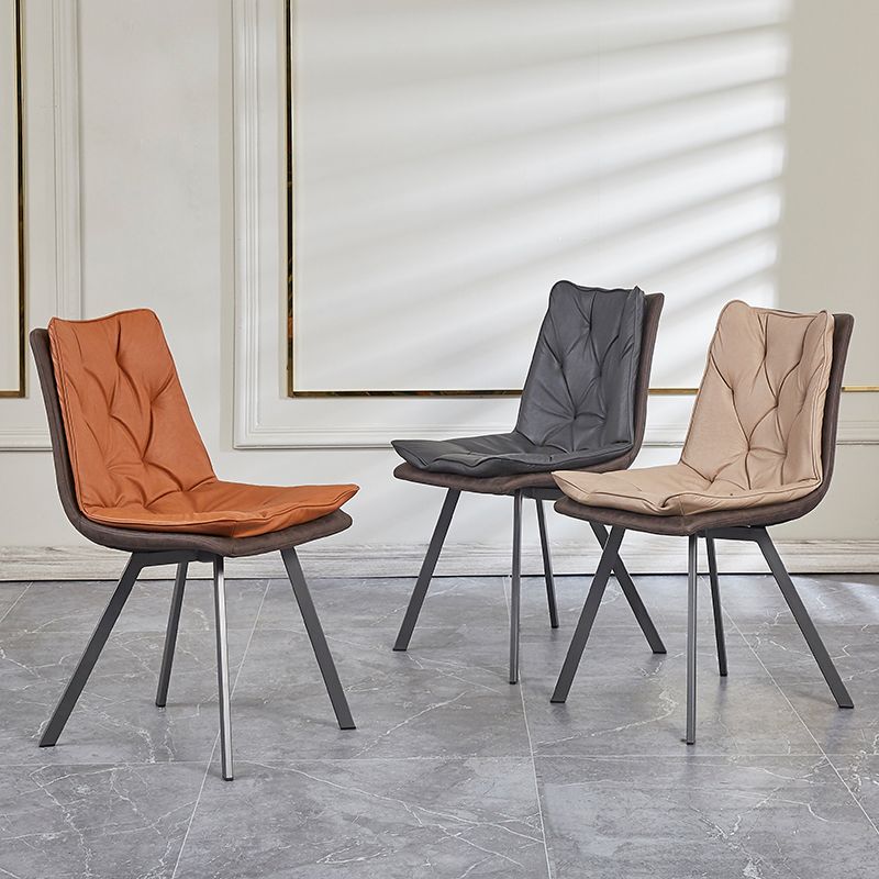 Matte Finish Leather Dining Chair Contemporary Home Solid Back Side Chair