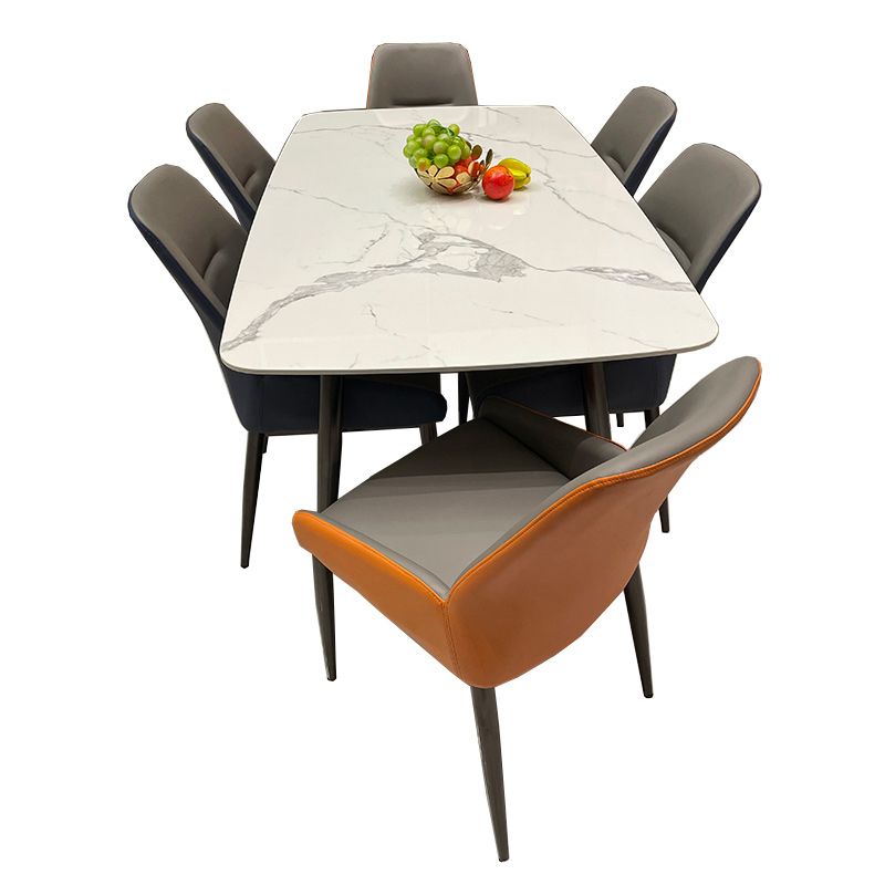 Mesa de comedor de piedra rectangular 4 patas Muebles de 4 patas Base de metal para el hogar