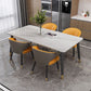 Mesa de comedor rectangular de piedra sinterizada, mueble moderno blanco-negro con 4 patas para el hogar