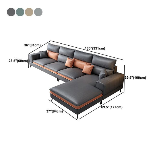 Contemporary Faux Leather Living Room Recessed Arm Sofa Chaise