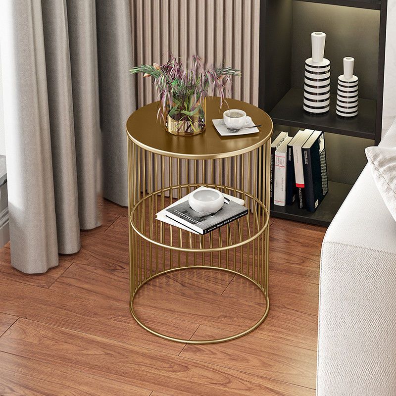 1 Drum Round End Table Mid-Century Double Tier Side End Table