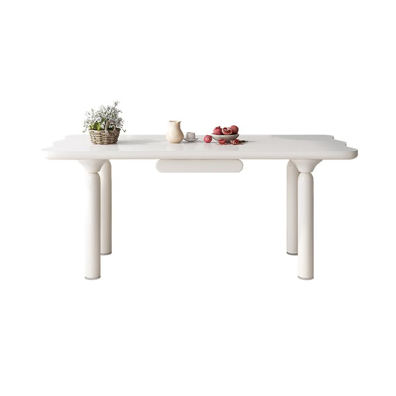 White Rectangle Dining Table Stone and Solid Wood Dining Table with 4 Legs Clearhalo 'Dining Tables & Seating' 'Dining Tables' 'dining_table' 'furn' 'furn_dining_table' 'Furniture' 'Kitchen & Dining Furniture' 1200x1200_2262ab6e-847e-4829-aabf-8264d36a0220