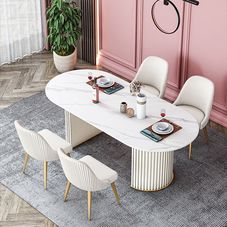 Contemporary Oval Dining Table Sintered Stone Dining Table with Double Pedestal for Dining Room Clearhalo ' dining_table' 'Dining Tables & Seating' 'Dining Tables' 'furn' 'furn_dining_table' 'Furniture' 'furniture_dining_table' 'Kitchen & Dining Furniture' 'kitchen&dining_furn' 'kitchen' 'kitchen_dining_table' 1200x1200_22676323-f5f8-405c-ab6a-932ac4e52312