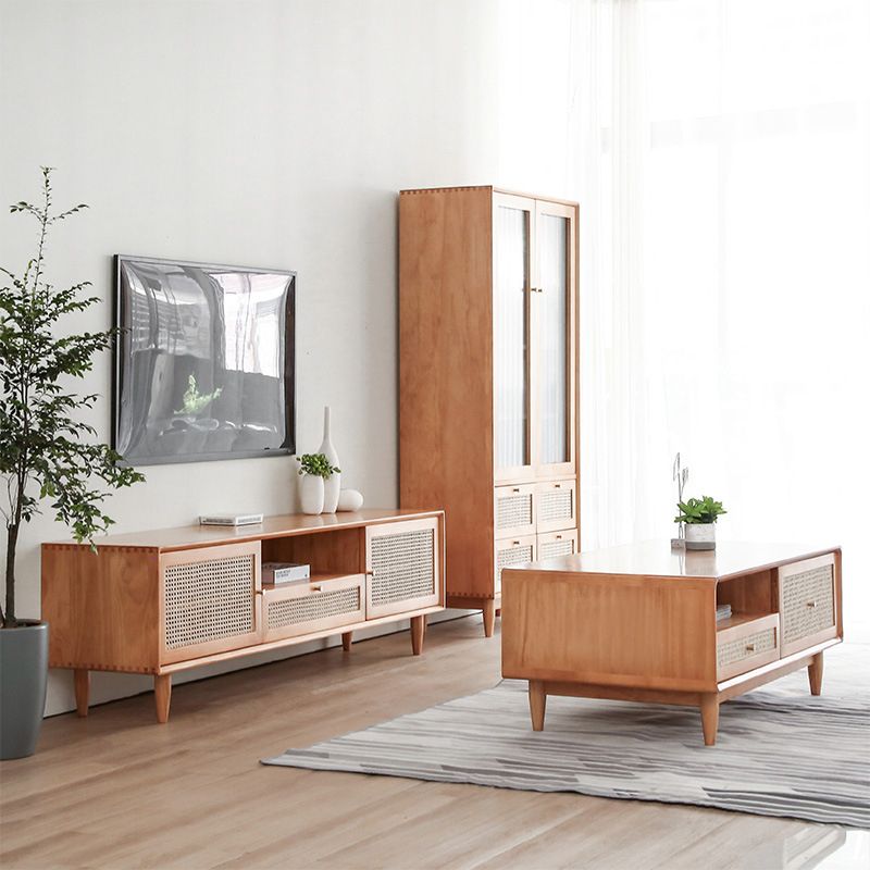Console multimediale per TV in legno massello Supporto TV scandinavo con cassetto