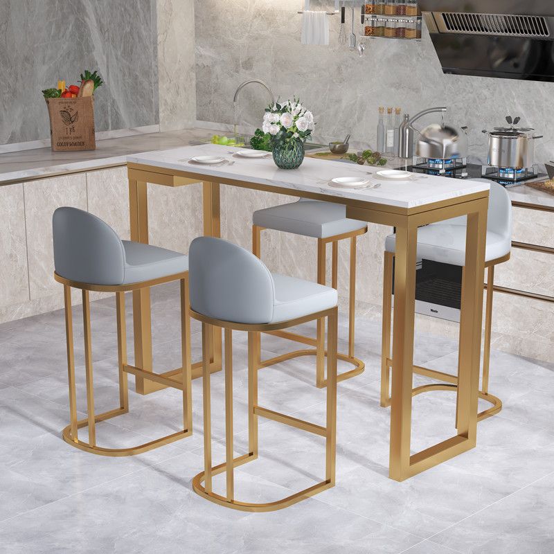 Glam White Marble Table with Rectangle Table Top Gold Sled Table - 42" H Clearhalo 'Bar Furniture' 'Bar Tables' 'bar_tables' 'furn' 'furn_bar_tables' 'Furniture' 'furniture_bar_tables' 'Kitchen & Dining Furniture' 1200x1200_2272b354-6cb9-4129-bde5-5c0543d54f8a