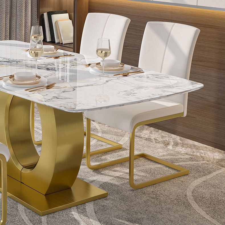 Luxury Sintered Stone Dining Table Rectangle White Table with Metal Pedestal in Gold Clearhalo ' dining_table' 'Dining Tables & Seating' 'Dining Tables' 'furn' 'furn_dining_table' 'Furniture' 'furniture_dining_table' 'Kitchen & Dining Furniture' 'kitchen&dining_furn' 'kitchen' 'kitchen_dining_table' 1200x1200_2275607a-5383-436c-9a04-8bc99ab276be