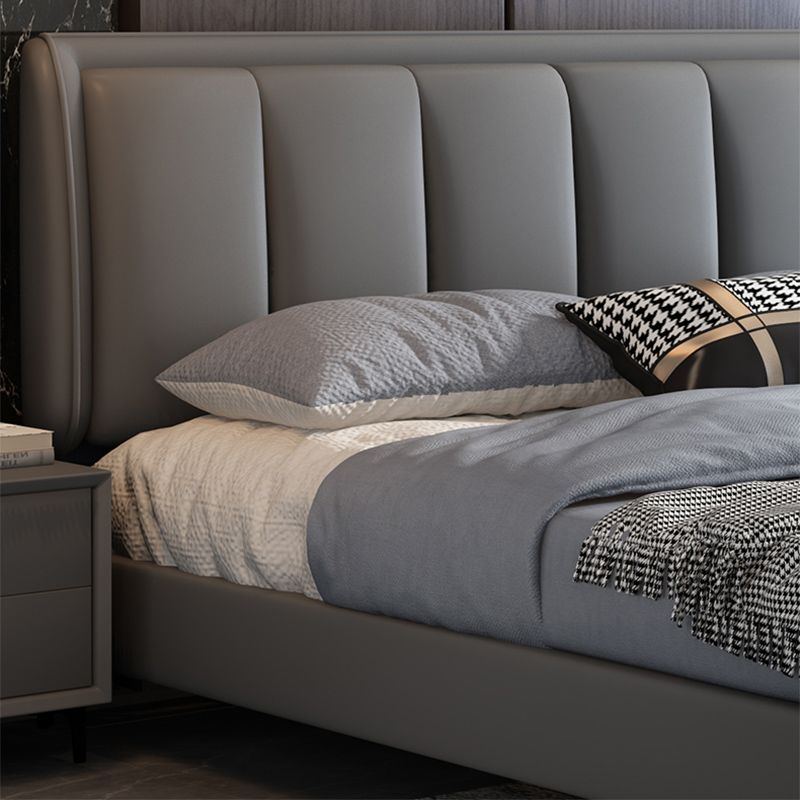 Cama rectangular gris cama estándar con cama de madera
