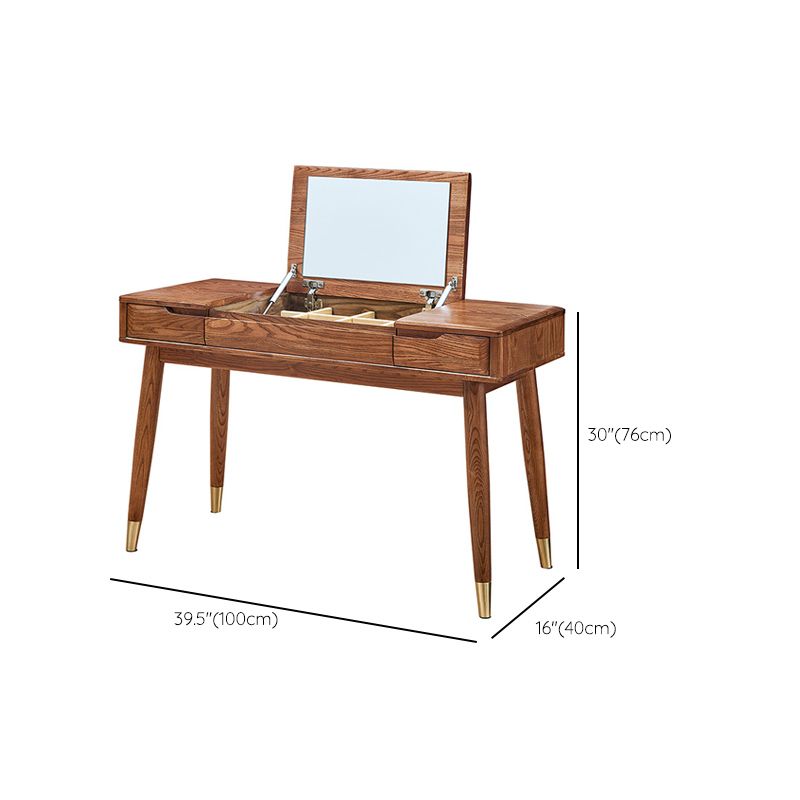 Tavolo da toeletta a specchio glam tavolo da trucco in legno massiccio con 2-cassetti