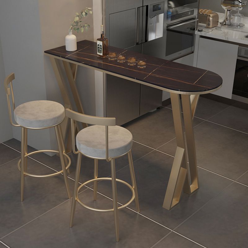 Glam Stone Indoor Pub Bar Table Gold Iron Bar Dining Table with Double Pedestal Clearhalo 'Bar Furniture' 'Bar Tables' 'bar_tables' 'furn' 'furn_bar_tables' 'Furniture' 'furniture_bar_tables' 'Kitchen & Dining Furniture' 'kitchen&dining_furn' 'kitchen' 1200x1200_22793c83-6cee-4342-8c80-40df5c1cdf87
