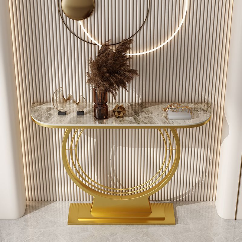 Tavolo da graffio di console in pietra larga 11,8 "con cornice di ferro d'oro