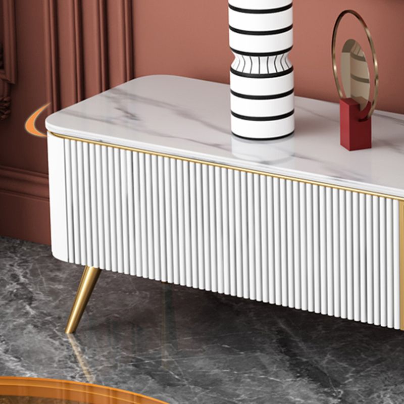 Stone Top Media Console Modern TV Media Stand with Gold Metal Legs