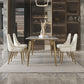 Luxury Sintered Stone Dining Table Rectangle White Table with Metal 4 Legs in Gold