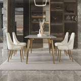 Luxury Sintered Stone Dining Table Rectangle White Table with Metal 4 Legs in Gold