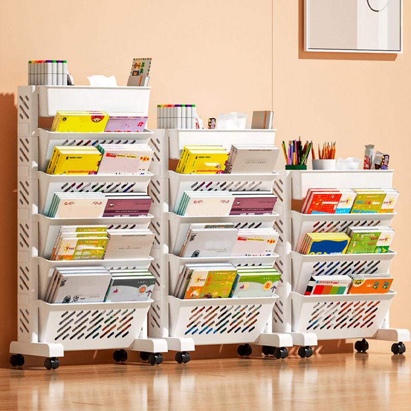 White Contemporary Standard Home Plastic Bookshelf with Wheels Clearhalo 'Bookcases' 'furn' 'furn_bookcases' 'Furniture' 'Office Furniture' 1200x1200_228515f3-1ee4-4be1-af0d-379eb6549b75