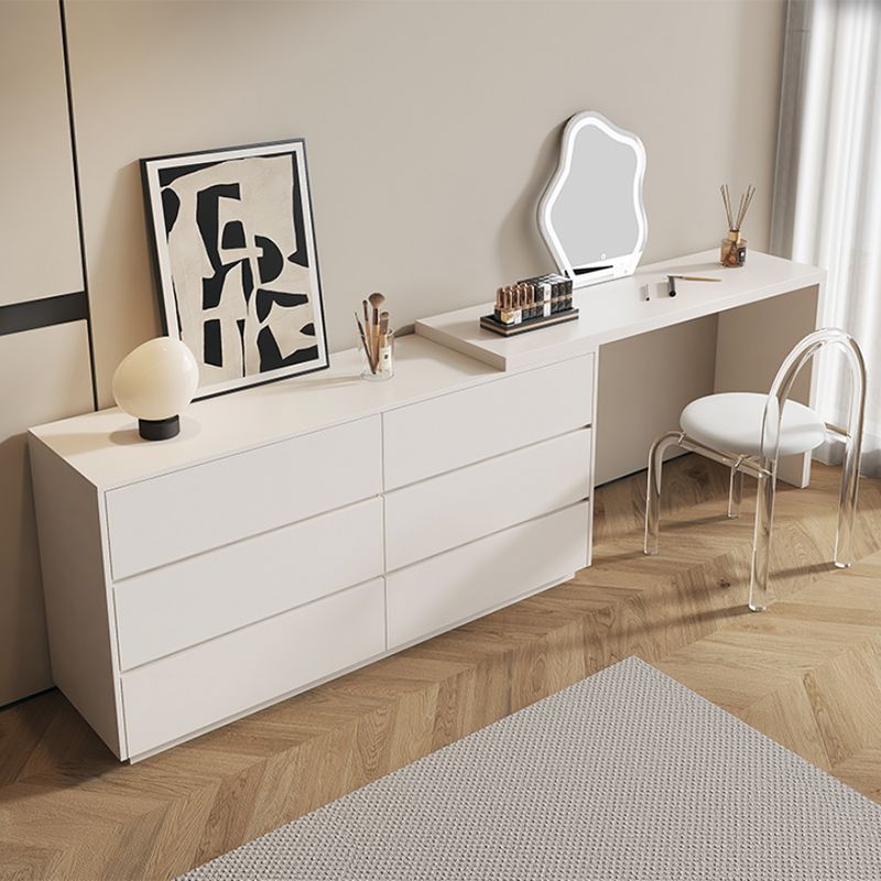 Contemporary Bedroom With Drawer White Solid Wood Lighted Mirror Dressing Table