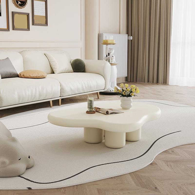 Modern Wooden Free Form Top Coffee Table 4 Legs Cocktail Table