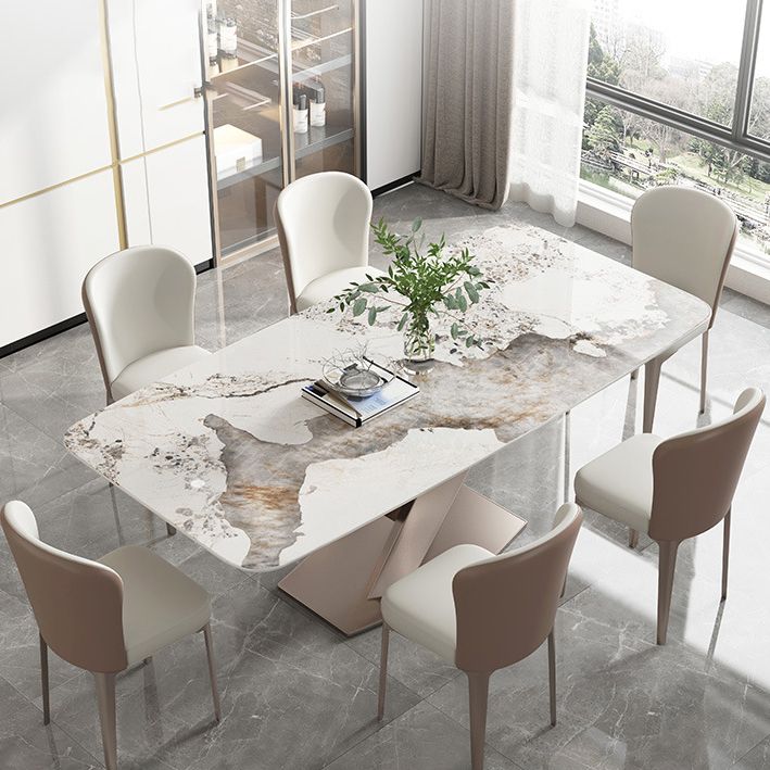 Sintered Stone Top Dining Table Rectangle Kitchen Table with Metal Pedestal Clearhalo ' dining_table' 'Dining Tables & Seating' 'Dining Tables' 'furn' 'furn_dining_table' 'Furniture' 'furniture_dining_table' 'Kitchen & Dining Furniture' 'kitchen&dining_furn' 'kitchen' 'kitchen_dining_table' 1200x1200_228ec82d-c9db-4aac-bd61-3f8f2c6b4872
