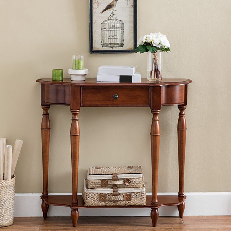 Victorian Rubber Wood Accent Table Free Form Console Sofa Table for Hall