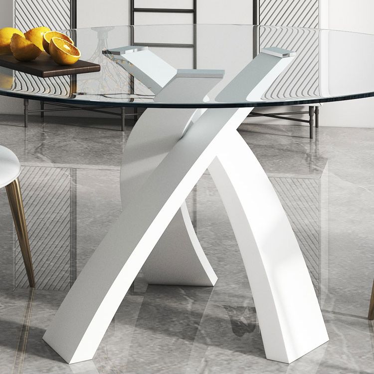 Modern Round Dining Table Glass Tabletop with Metal Pedestal Base