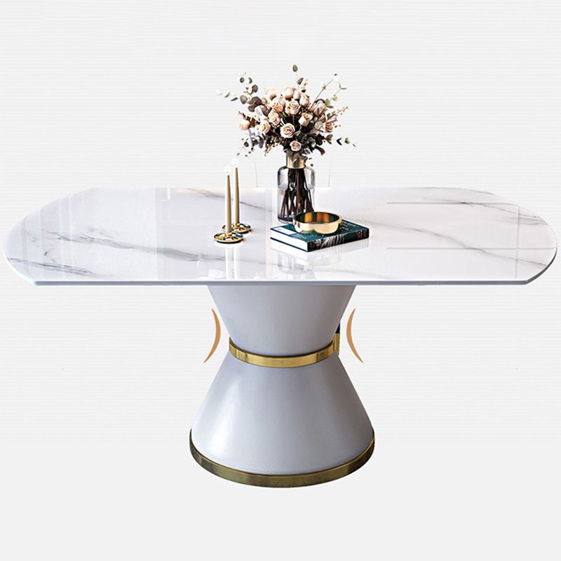 Luxury Round White Stone Top Dining Table with White & Gold Pedestal Clearhalo 'Dining Tables & Seating' 'Dining Tables' 'dining_table' 'furn' 'furn_dining_table' 'Furniture' 'Kitchen & Dining Furniture' 1200x1200_229aad99-f51b-4411-bece-9f445ecdc2e5