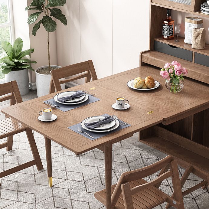 Mesa de comedor con estructura de madera maciza, mesa de comedor plegable rectangular con almacenamiento