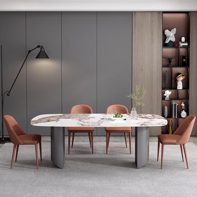 Sintered Stone Top Dining Table in White Modern Rectangle Table with Double Pedestal Clearhalo 'Dining Tables & Seating' 'Dining Tables' 'dining_table' 'furn' 'furn_dining_table' 'Furniture' 'Kitchen & Dining Furniture' 1200x1200_229e3f2c-4e53-4585-bc9f-b9b89d450cbb