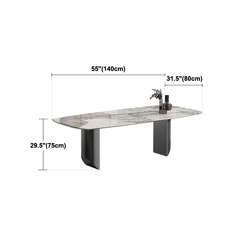 Modern Style Dining Table Sintered Stone Rectangle Table with Stainless Steel Base
