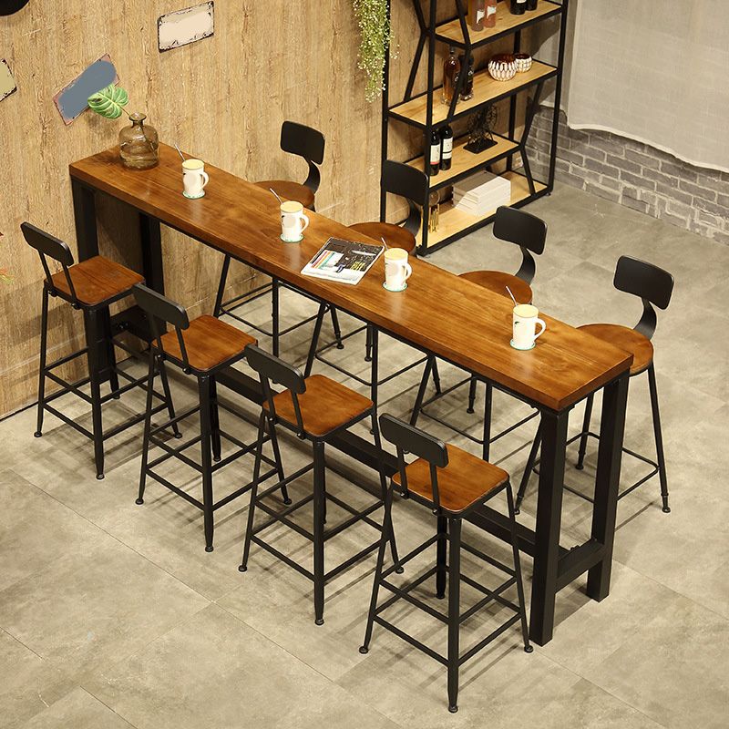 Bartafel met houten blad, moderne eettafel met metalen onderstel voor koffiekamer