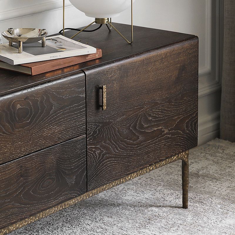 15.75 "W TV Style Industrial Style Brown Wood TV Console avec tiroir