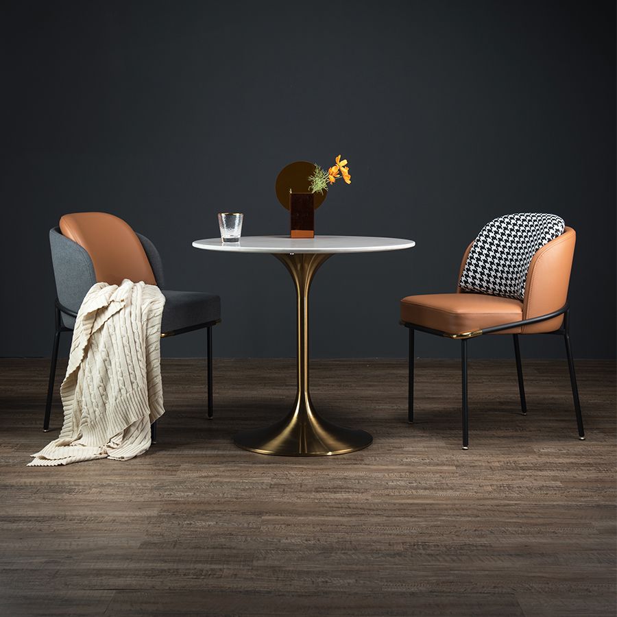 Modern Round Dining Table Faux Marble Tabletop for 2 Persons
